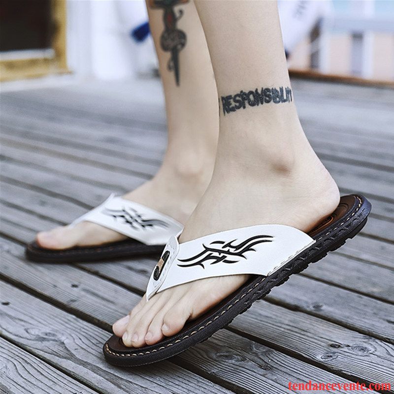 Chaussons Tongs Homme Plage Personnalité Été En Cuir Tendance Sandales Marron