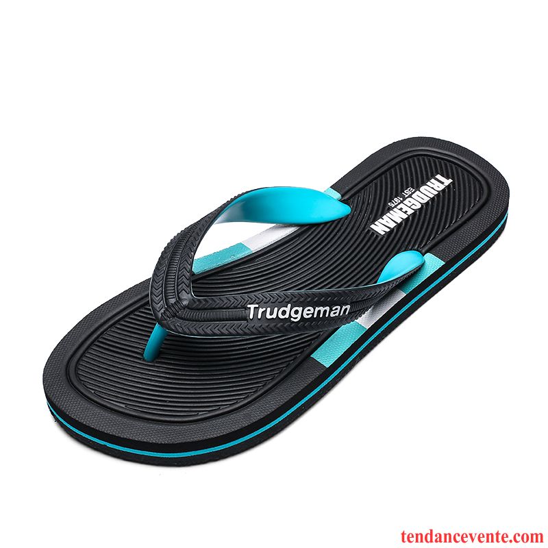 Chaussons Tongs Homme Plage Tendance Caoutchouc Antidérapant Semelle Épaisse Été Bleu