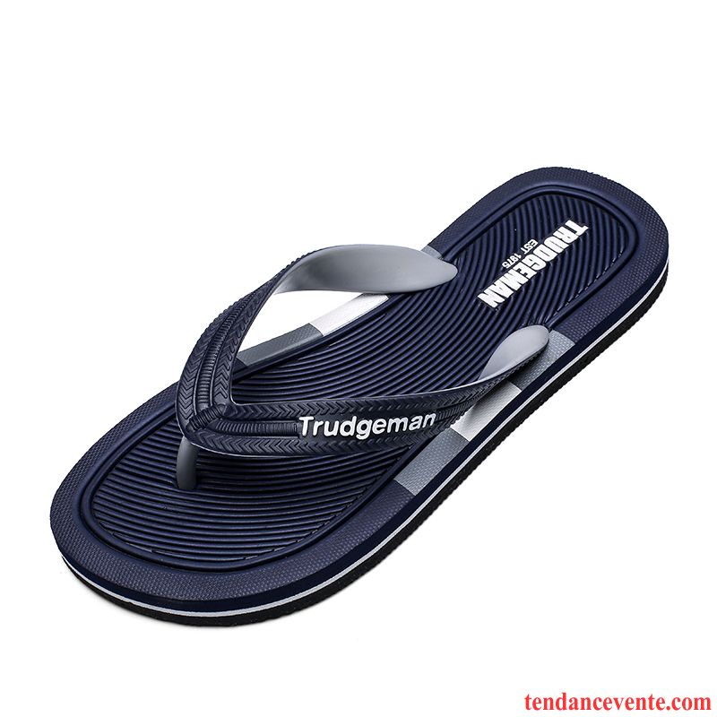 Chaussons Tongs Homme Plage Tendance Caoutchouc Antidérapant Semelle Épaisse Été Bleu