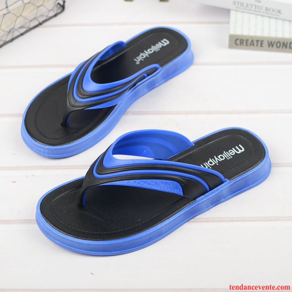 Chaussons Tongs Homme Plates Confortable Antidérapant Plage Été Couleurs Mixtes Bleu