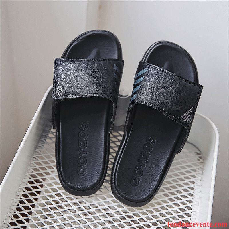 Chaussons Tongs Homme Respirant Personnalité Antidérapant Plage Vacances Tendance Noir