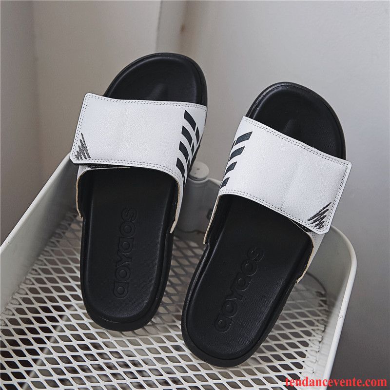 Chaussons Tongs Homme Respirant Personnalité Antidérapant Plage Vacances Tendance Noir