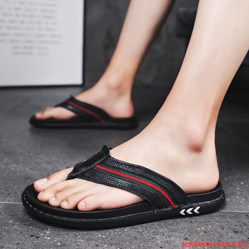 Chaussons Tongs Homme Sandales Plage Été Décontractée Antidérapant Tendance Noir