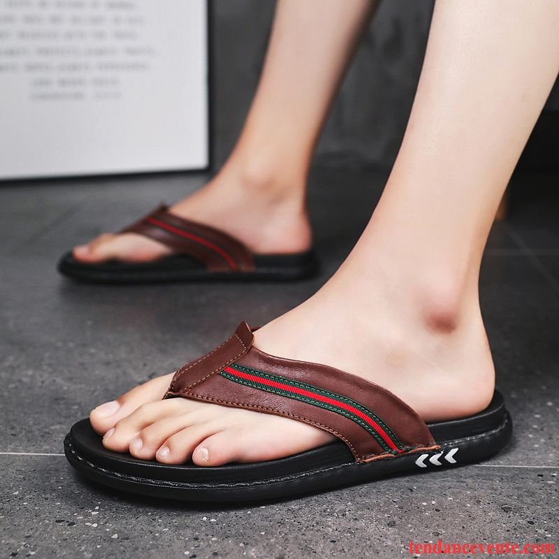 Chaussons Tongs Homme Sandales Plage Été Décontractée Antidérapant Tendance Noir