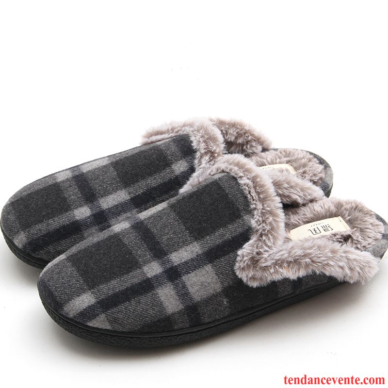 Chaussons Tongs Homme Semelle Épaisse Fantaisie Chauds Femme Hiver Matelassé Gris