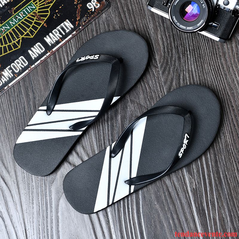 Chaussons Tongs Homme Tendance Antidérapant Léger Décontractée Plage Mode Noir