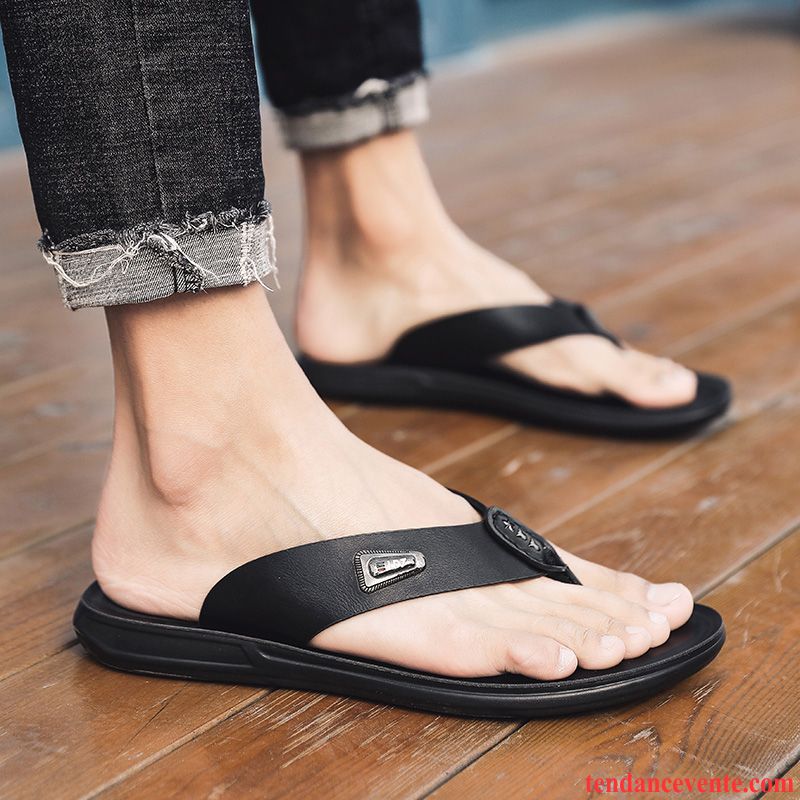 Chaussons Tongs Homme Tendance Été Décontractée Sandales Plage Personnalité Noir