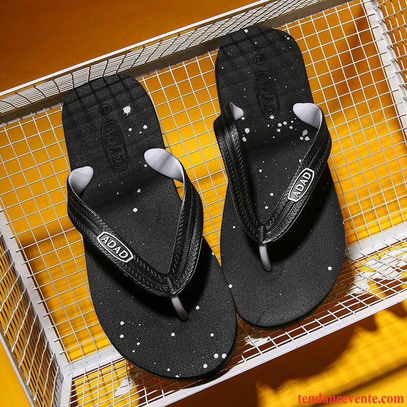 Chaussons Tongs Homme Tendance Été Mode Plage Décontractée Antidérapant Noir