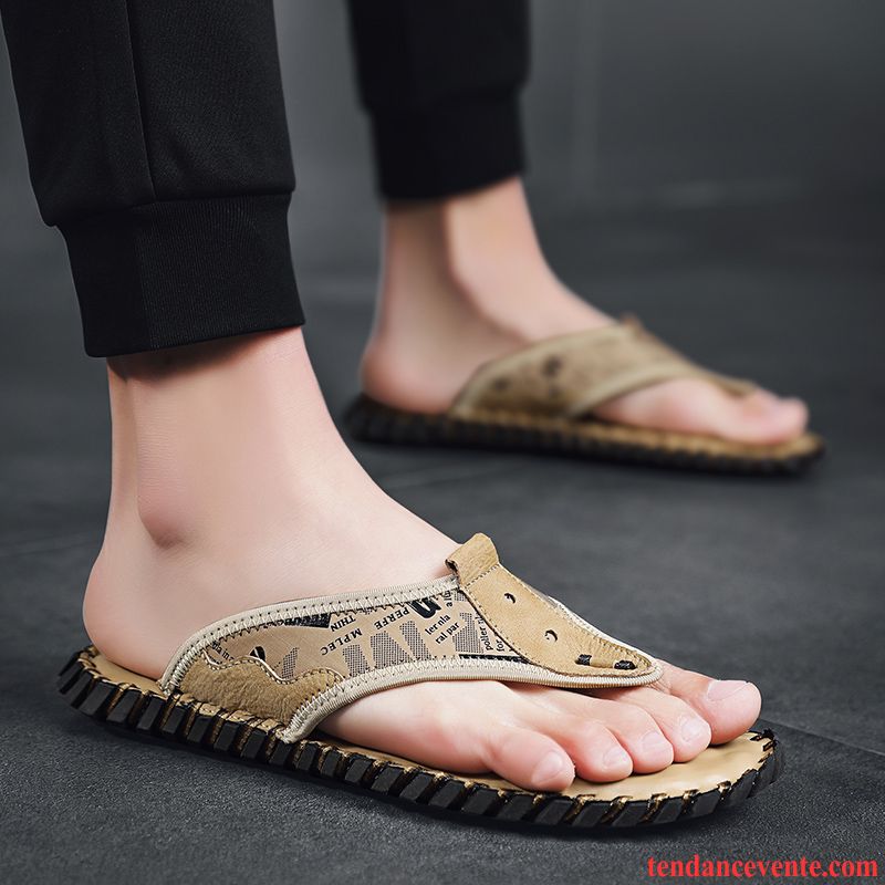 Chaussons Tongs Homme Été En Cuir Personnalité Plage Sandales Tendance