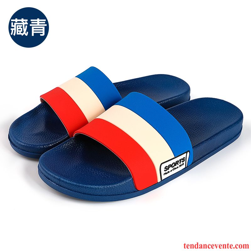 Chaussons Tongs Homme Été Femme Bleu Semelle Doux Fantaisie Antidérapant