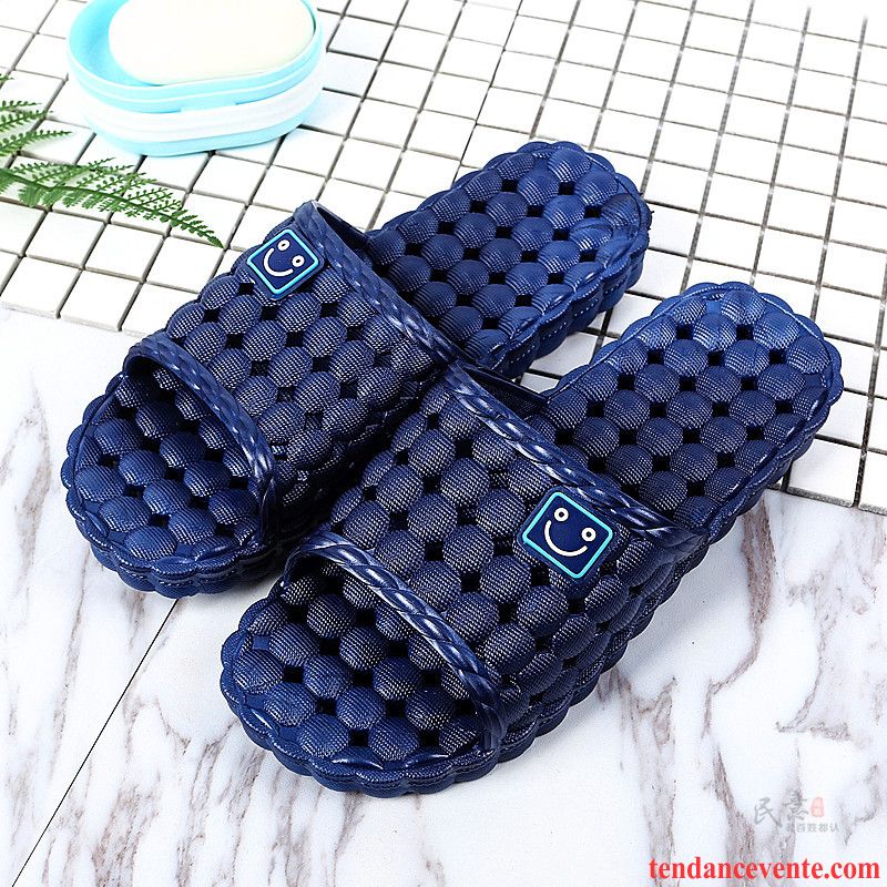 Chaussons Tongs Homme Été Femme Creux Guipure Souriant Bleu Foncé