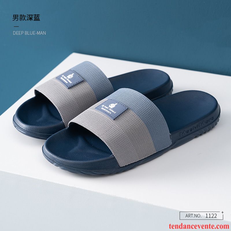 Chaussons Tongs Homme Été Semelle Épaisse Étudiant Femme Antidérapant Fantaisie Bleu Marin