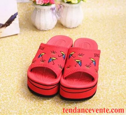 Chaussons À Talons Femme Rouge Talons Compensés Femme Renforcé Plage Été Plateforme Étanche Talons Hauts Blé