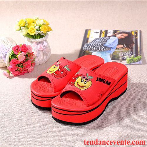 Chaussons À Talons Femme Rouge Talons Compensés Femme Renforcé Plage Été Plateforme Étanche Talons Hauts Blé