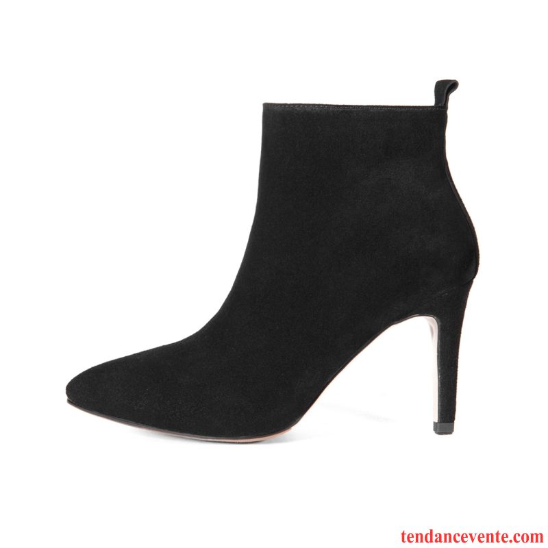 Chaussure Bottes Femme Ete Femme Hiver Talons Minces Talons Hauts L'automne Pointe Pointue Cuir Véritable Pas Cher