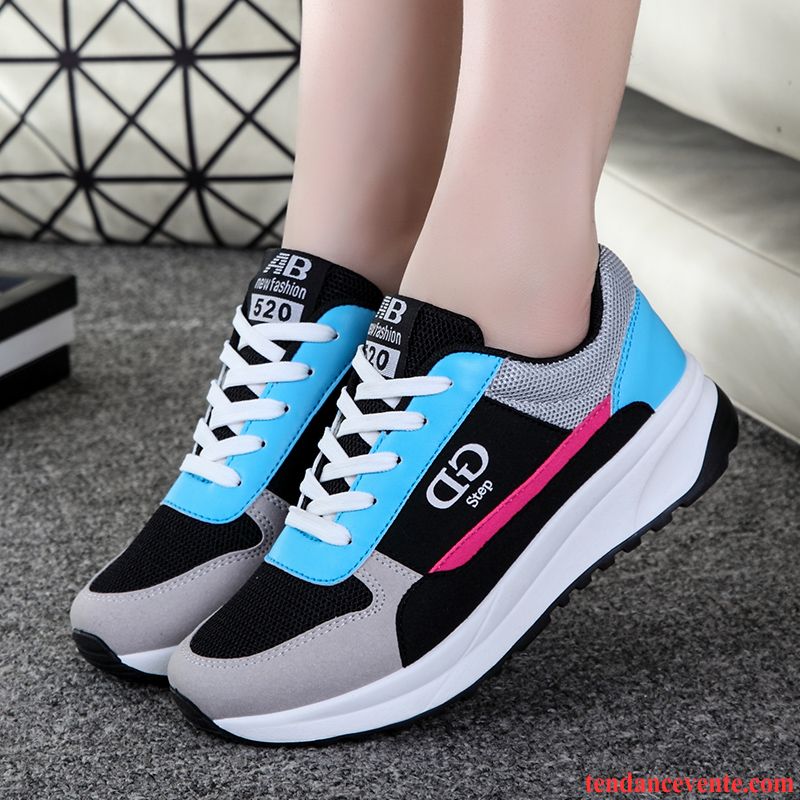 Chaussure De Marque Pas Cher Respirant Couleurs Mixtes Tendance Femme Étudiant Net Chaussures De Course Décontractée Légèrement Printemps Sport Azur Pas Cher