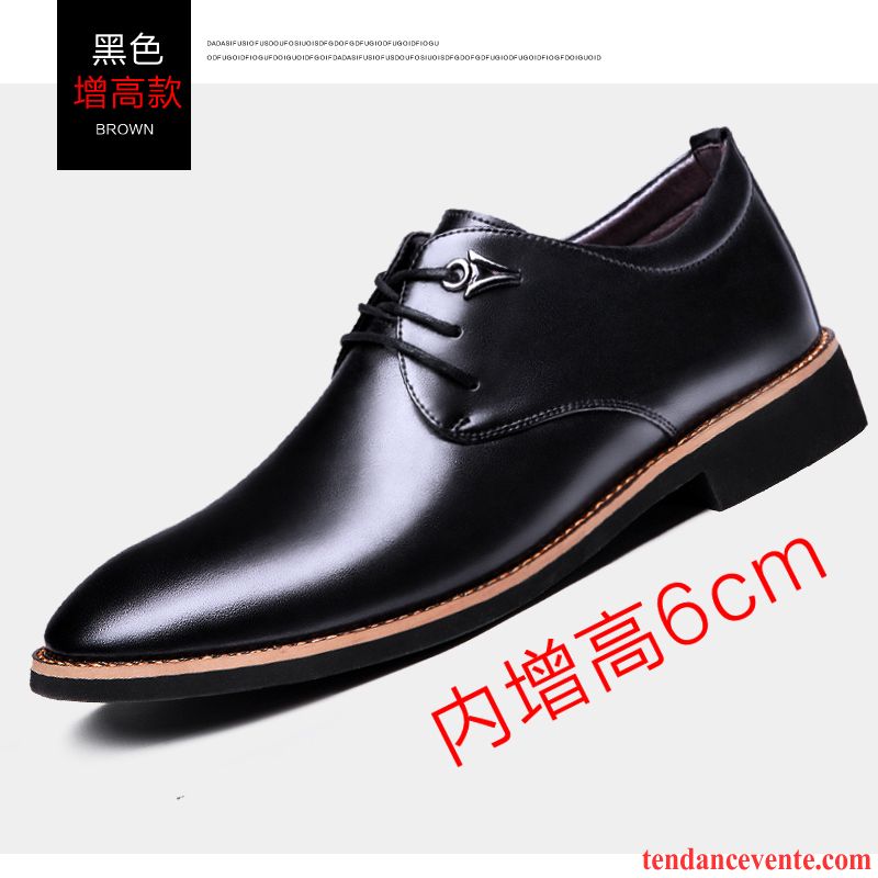 Chaussure Derbies Homme Ete Cuir Véritable Noir Angleterre Homme Printemps Pointe Pointue Augmenté Entreprise Lilas