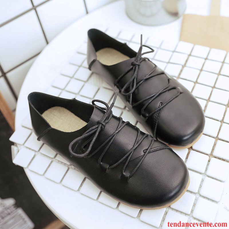 Chaussure Derbies Pour Femme Oxford Plates Rétro Gros Tous Les Assortis Femme Étudiant Écarlate