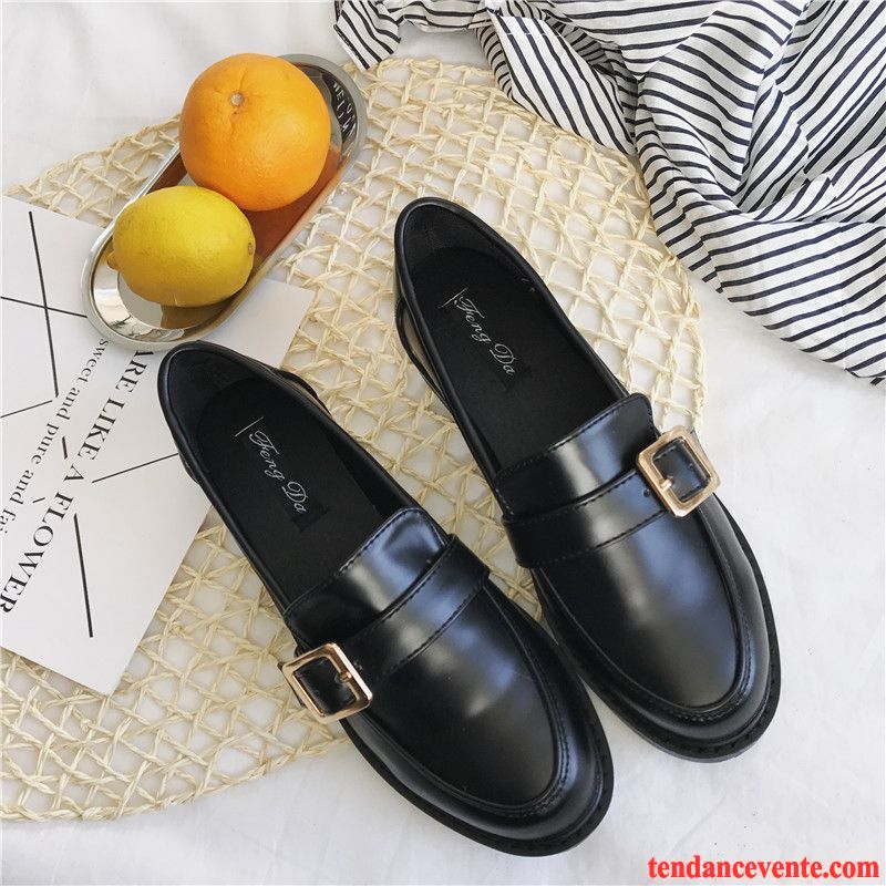 Chaussure Escarpin Femme Rétro Flats Derbies Noir Étudiant Femme L'automne Bout Rond Tous Les Assortis Vente