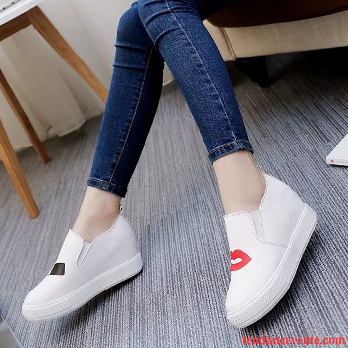 Chaussure Femme Mocassin Cuir Blanc Slip-on Dame Paresseux Été Femme Augmenté Tous Les Assortis Étudiant Écarlate