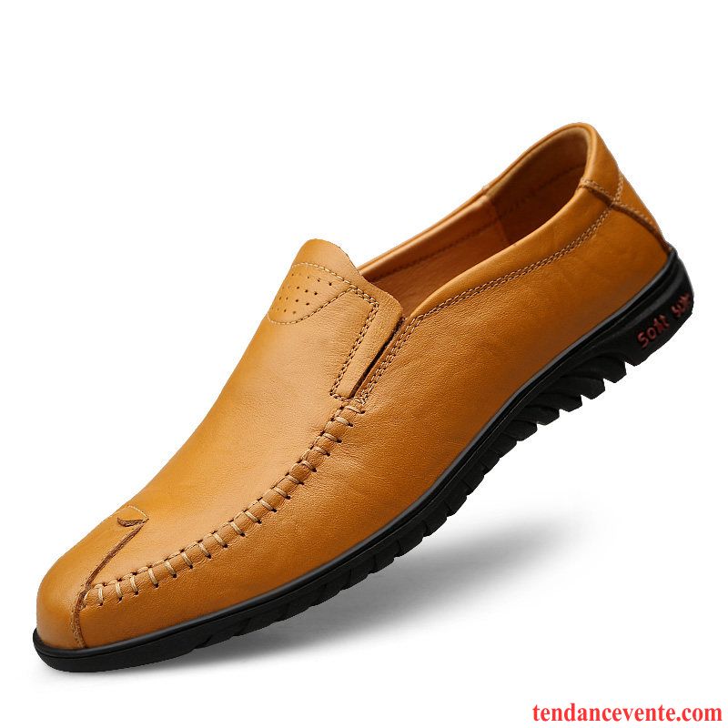 Chaussure Homme Bordeaux Entreprise Cuir Véritable Respirant Semelle Doux Jaune Derbies L'automne Décontractée Homme Slip-on Saphir