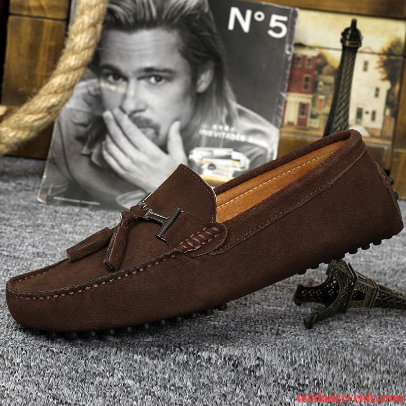 Chaussure Homme Haute Homme Paresseux Tendance Jeunesse Décontractée Printemps Bout Rond Délavé En Daim Cuir Véritable Tous Les Assortis Vente