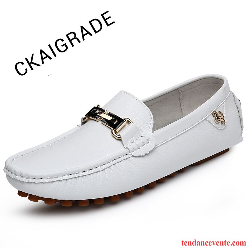 Chaussure Pointu Homme Respirant Homme Semelle Doux Cuir Véritable Printemps Décontractée Derbies Blanc Paresseux