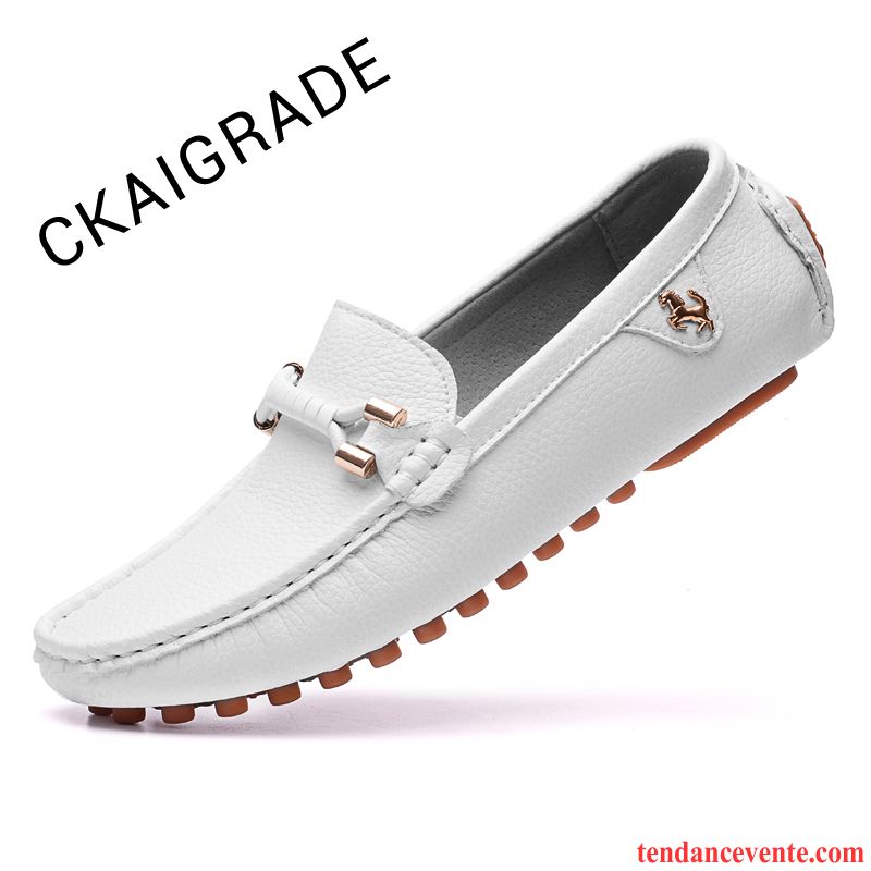 Chaussure Pointu Homme Respirant Homme Semelle Doux Cuir Véritable Printemps Décontractée Derbies Blanc Paresseux