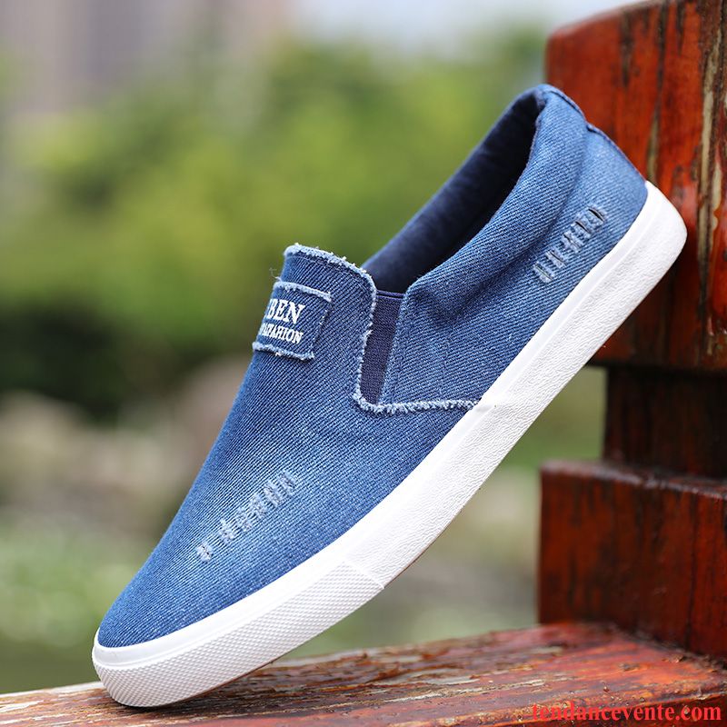 Chaussure Pointu Homme Slip-on Jeunesse Respirant Homme Chaussures De Skate Chaussures En Tissu Plates Tendance Toile Saphir Pas Cher