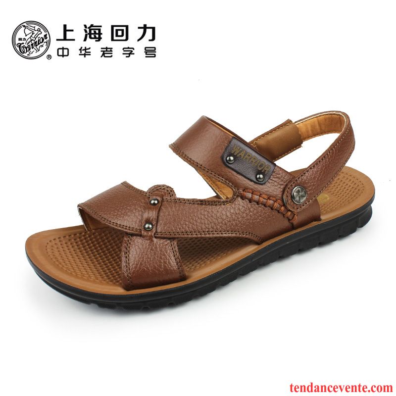 Chaussure Sandales Homme Mode Pas Cher Chaussons Été Plage Homme Respirant Cuir Dessus Cuir Marine