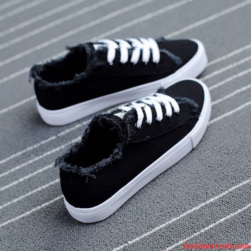 Chaussure Simili Skate Bleu Femme Décontractée Étudiant Toile Tous Les Assortis Noir Blanc Chaussures En Tissu Laçage Plates Lawngreen