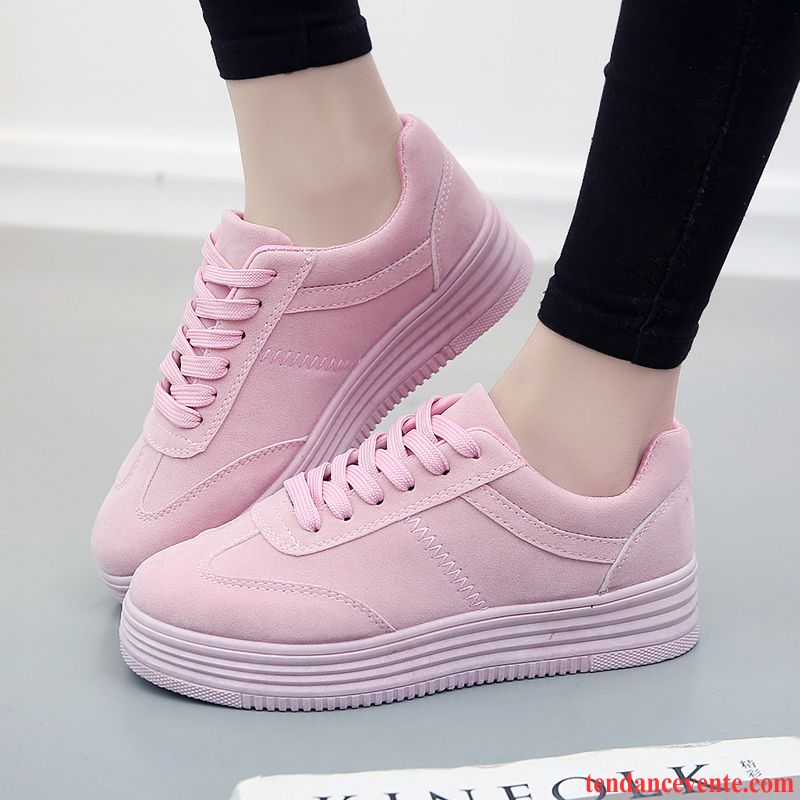 Chaussure Skate Noir Femme Été Blanc Semelle Épaisse Sport Printemps Étudiant Tous Les Assortis Laçage Femme Décontractée Rouge Pas Cher