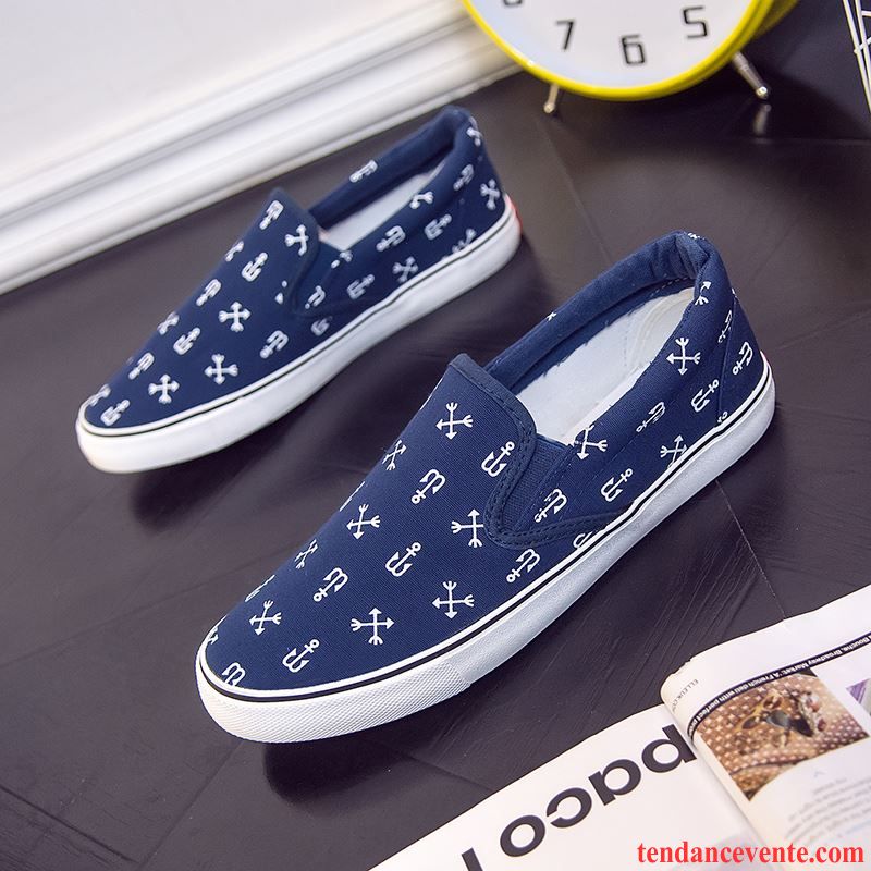 Chaussure Style Mocassin Décontractée Angleterre Slip-on Toile Printemps Personnalité Homme Imprimé Chaussures De Skate Tendance Paresseux L'automne Respirant Lavande