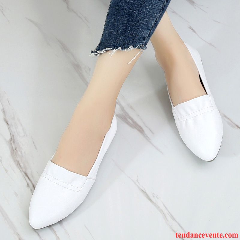 Chaussure Style Mocassin Tous Les Assortis Cuir Véritable Printemps Semelle Doux Femme Derbies Pointe Pointue Été Plates Rouge