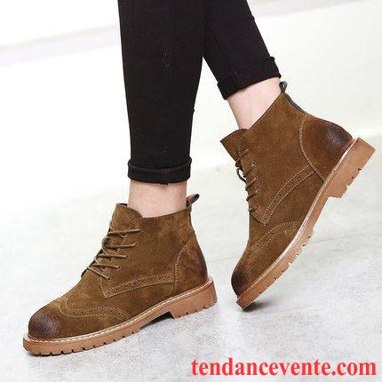 Chaussures Bottes Femmes Marques Plates Tendance Étudiant L'automne Femme Angleterre Tous Les Assortis Hiver Argent