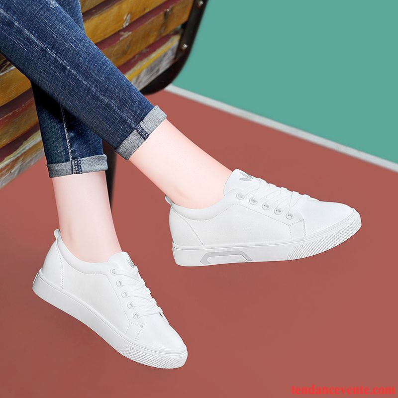 Chaussures De Running Femme Tous Les Assortis Printemps Chaussures De Skate Étudiant Plates Cuir Véritable Blanc