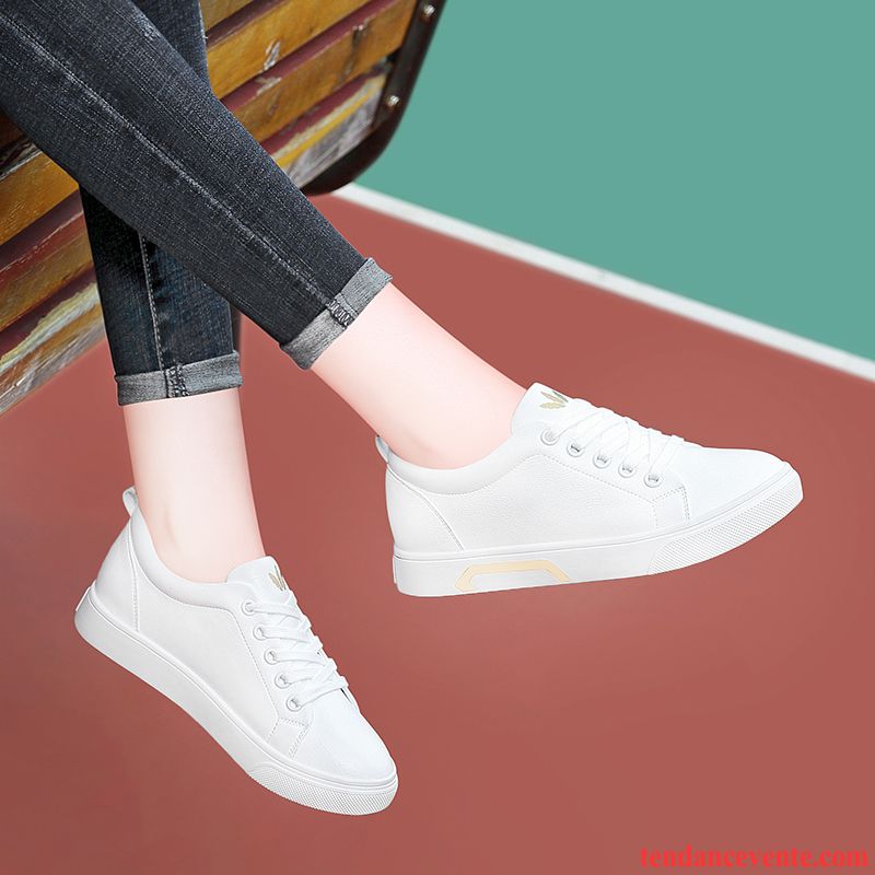 Chaussures De Running Femme Tous Les Assortis Printemps Chaussures De Skate Étudiant Plates Cuir Véritable Blanc