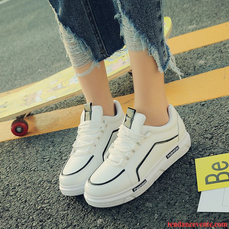 Chaussures De Skate Femme En Cuir Laçage Printemps Femme Été Décontractée Toile Blanc Plates Tous Les Assortis Étudiant