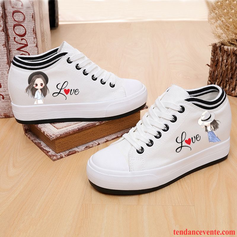 Chaussures Femme Skate Noir Toile Tous Les Assortis Printemps Basse Femme Blanc Décontractée Augmenté Semelle Épaisse Étudiant Graffiti