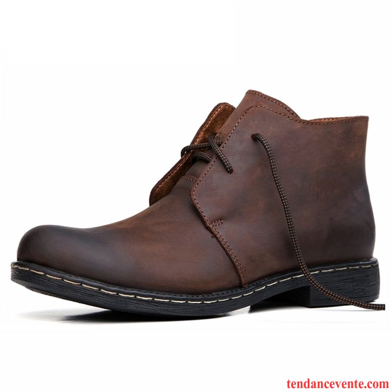 Chaussures Homme Bottines Bureau Cuir Véritable Rétro Homme L'automne En Cuir Augmenté Printemps