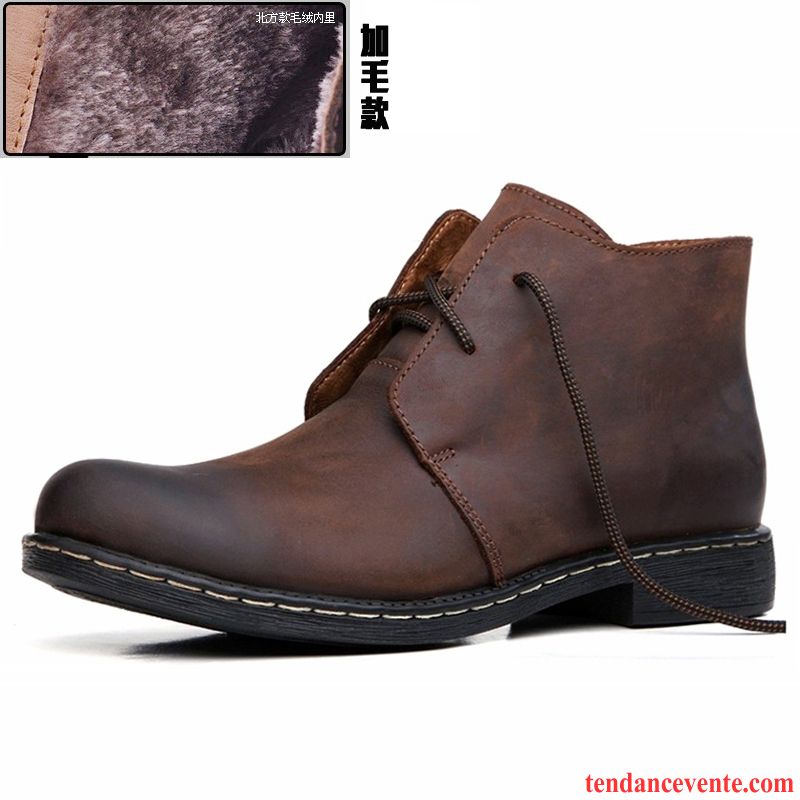 Chaussures Homme Bottines Bureau Cuir Véritable Rétro Homme L'automne En Cuir Augmenté Printemps