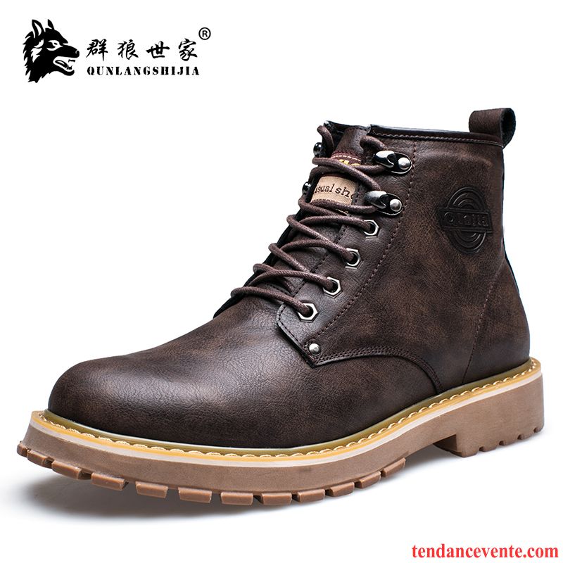 Chaussures Homme Bottines Cuir Plus De Velours Semelle Épaisse Hiver Homme Angleterre L'automne Hautes Bureau Chaussures En Coton