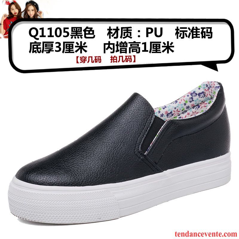 Chaussures Mocassins Femme Cuir Décontractée En Cuir Femme Paresseux Noir Printemps Slip-on Augmenté Semelle Épaisse Blanc Pas Cher