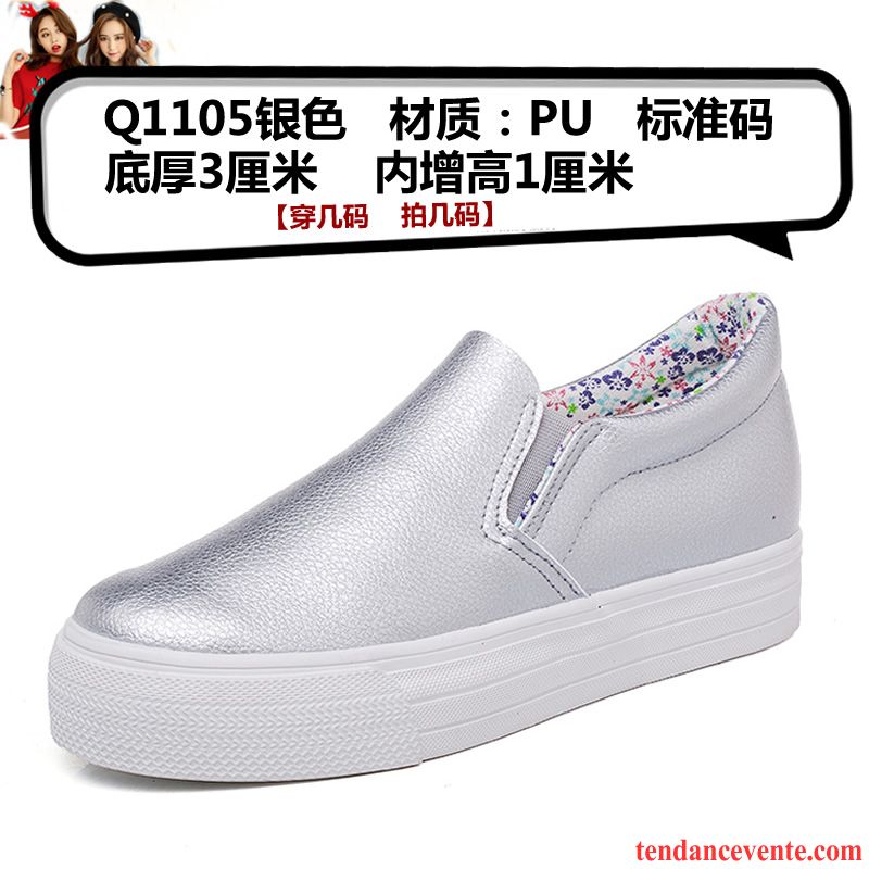 Chaussures Mocassins Femme Cuir Décontractée En Cuir Femme Paresseux Noir Printemps Slip-on Augmenté Semelle Épaisse Blanc Pas Cher