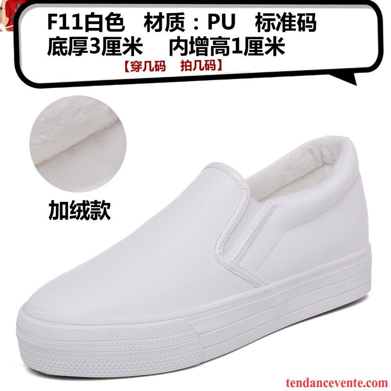 Chaussures Mocassins Femme Cuir Décontractée En Cuir Femme Paresseux Noir Printemps Slip-on Augmenté Semelle Épaisse Blanc Pas Cher