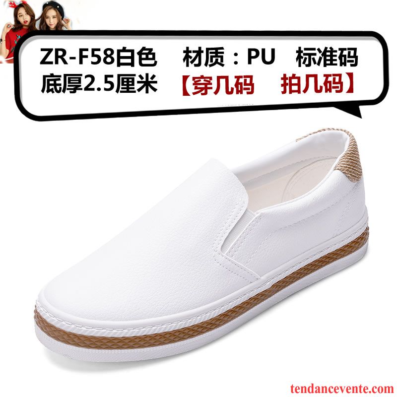 Chaussures Mocassins Femme Cuir Décontractée En Cuir Femme Paresseux Noir Printemps Slip-on Augmenté Semelle Épaisse Blanc Pas Cher