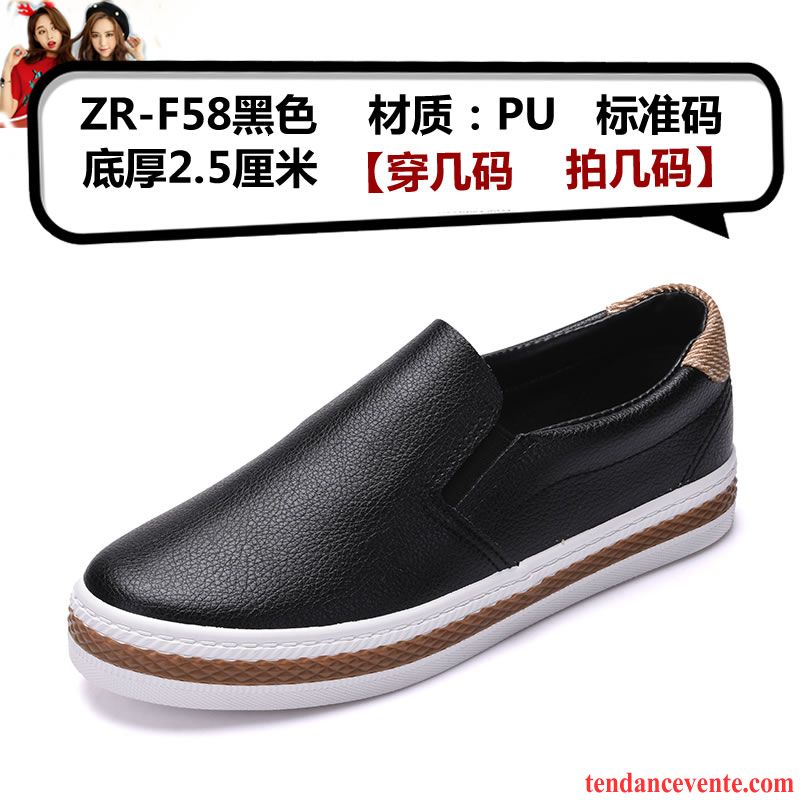 Chaussures Mocassins Femme Cuir Décontractée En Cuir Femme Paresseux Noir Printemps Slip-on Augmenté Semelle Épaisse Blanc Pas Cher