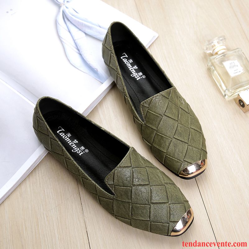 Chaussures Mocassins Femme Cuir Taillissime Enceintes Rétro Femme Derbies Été Militaire Vert Printemps Tous Les Assortis Plates Pas Cher