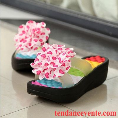 Chaussures Professionnelles Femmes Antidérapant Plage Tendance Femme Fleurs Été Semelle Épaisse Talons Compensés