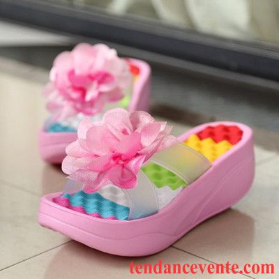 Chaussures Professionnelles Femmes Antidérapant Plage Tendance Femme Fleurs Été Semelle Épaisse Talons Compensés